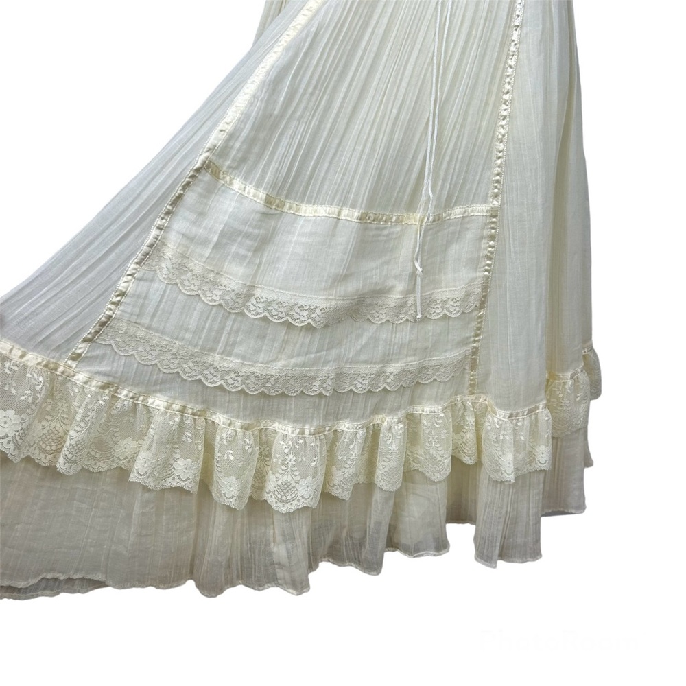 Gunne Sax Vintage Cream Tier Lace Ribbon Boho Skirt in size 9 (modern size 6) - Picture 4 of 11